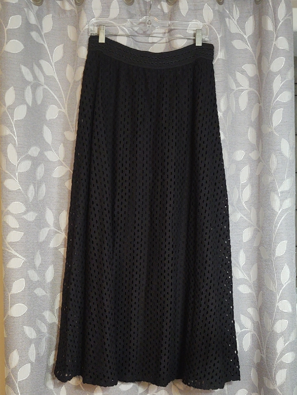 Chico's Black Eyelet Maxi Skirt with A-Line Silhouette size 1